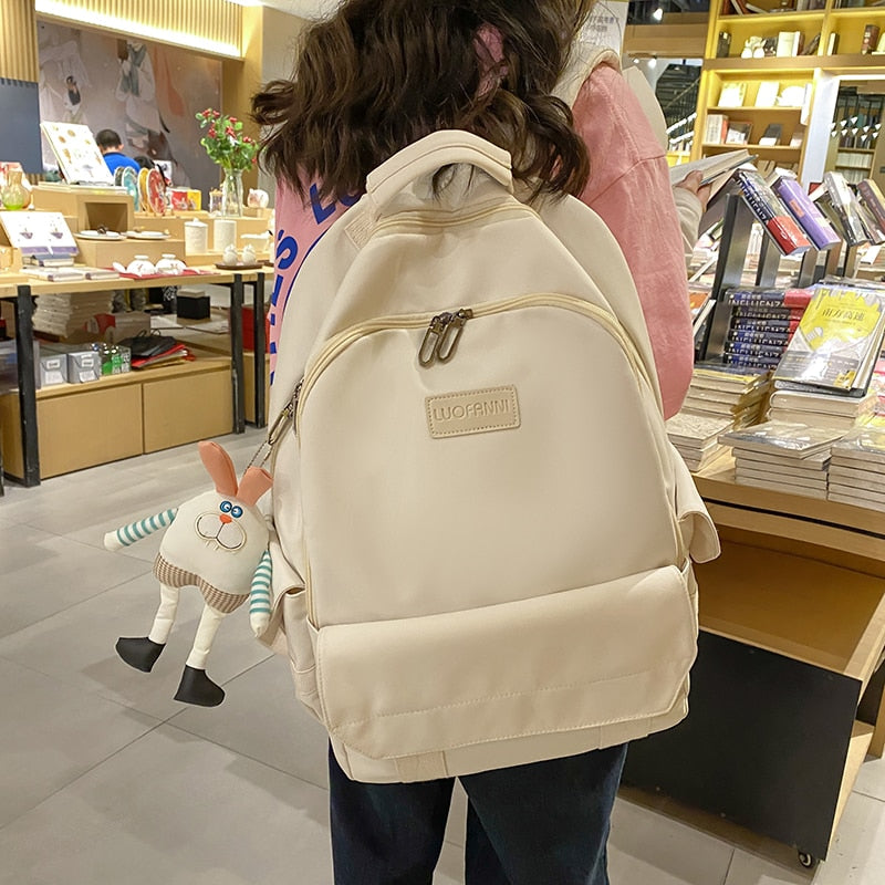 SEETIC Fashion Women School Backpacks Solid Color Famale Backpack Waterproof Nylon Student Backpack Women Casual Schoolbag