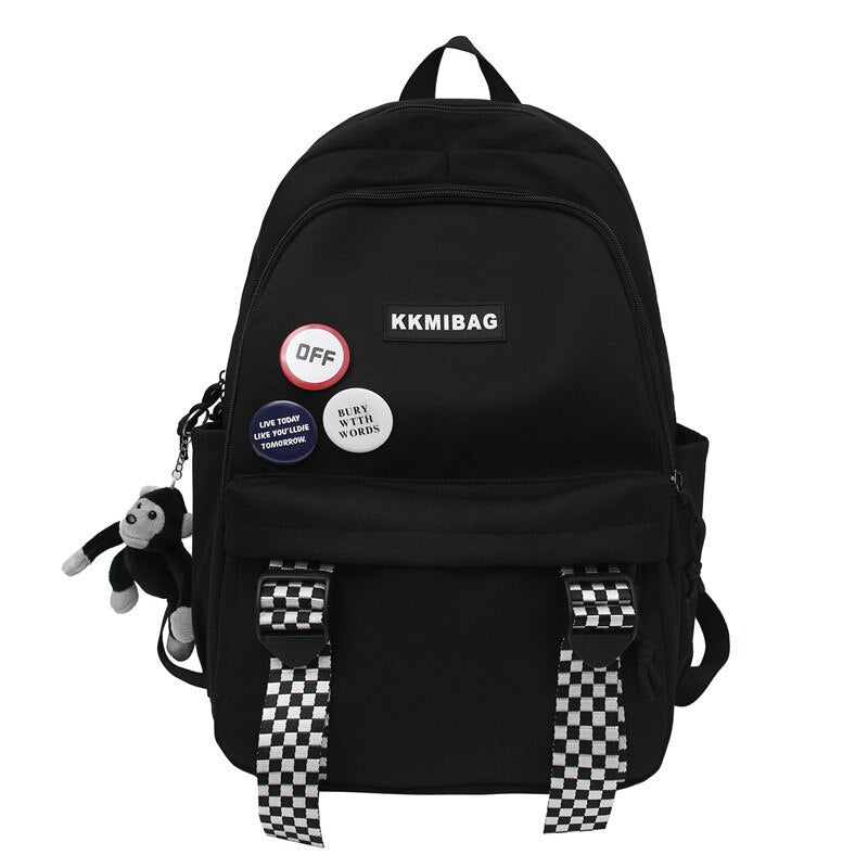 EnoPella Fashion Waterproof Backpack Cute Nylon simple Women Student Female Men Black Kawaii College Schoolbags Girl Bag