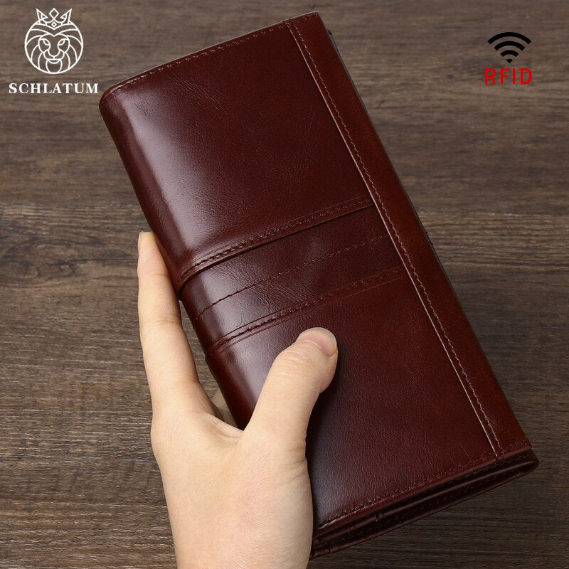SCHLATUM Men Leather Wallet Long Multifunction Business Card Holder Purse Brand Fashion Male Wallets