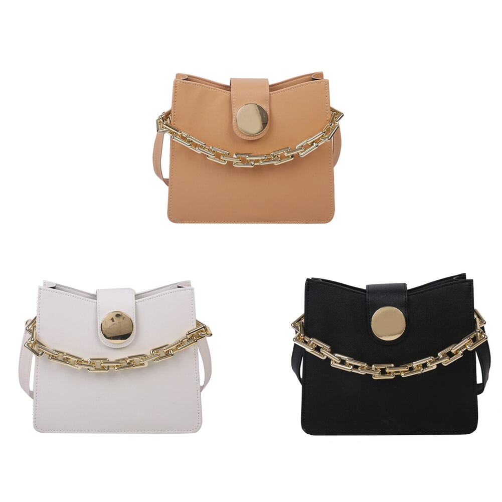 Youth Ladies Simple Versatile Bag Fashion Solid Color PU Leather Shoulder Bags for Women Chain Flap Buckle Totes