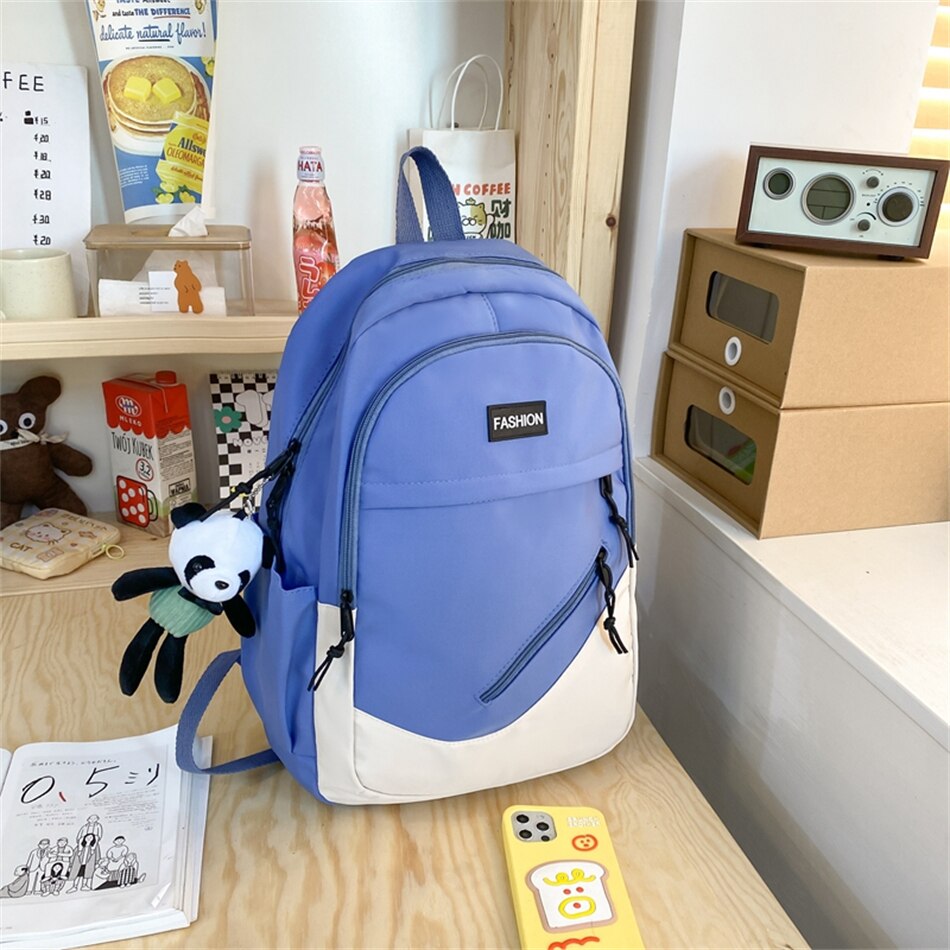 Female High School Backpack Students Book Bag for Teenager Girls Smiple Stitching Color Large Capacity Outdoor Travel Rucksack