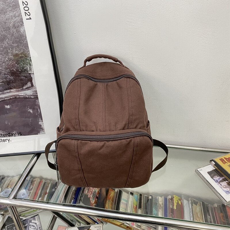Brand High Quality Canvas Backpacks 100% Cotton School Bags for Teenage Girls Solid Black Leisure Or Travel Bags Brown Packages