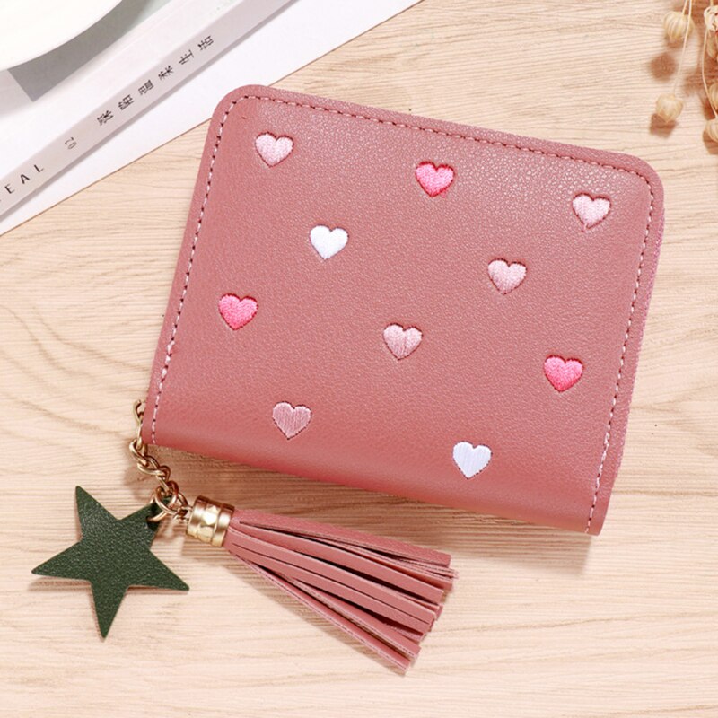 1PC Women Small Wallet Ladies Mini Tassel Wallet Cute Girl Short Zipper Lovely Pu Leather Coin Purse Female Hand Wallet Purse