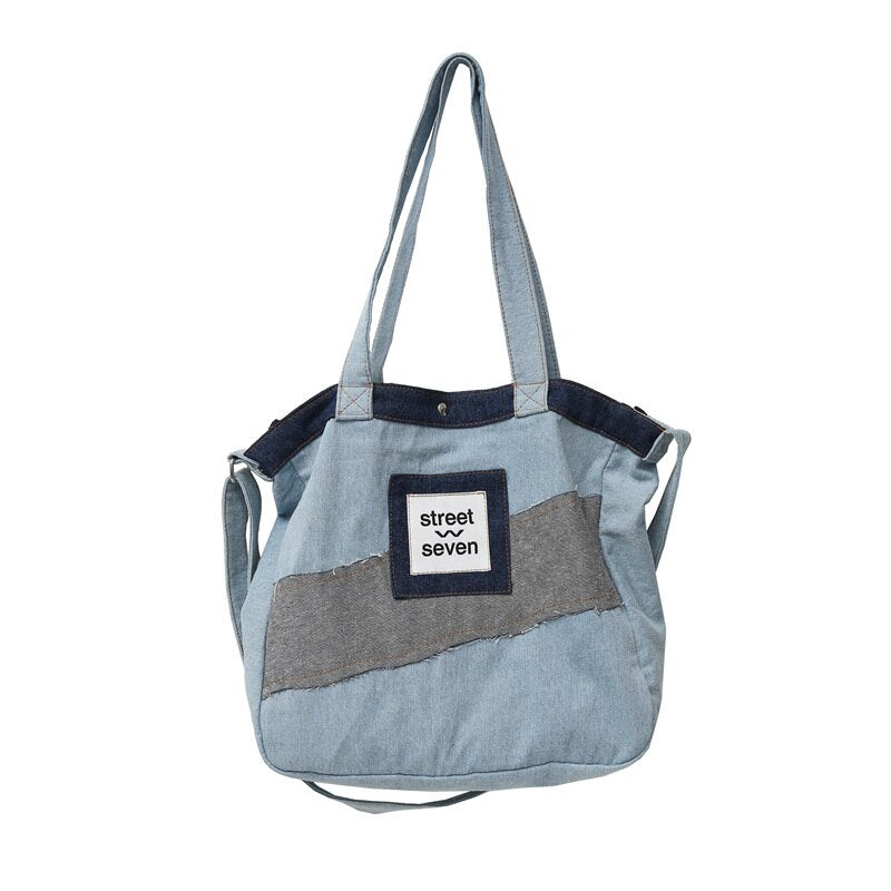 Large Capacity Canvas Shoulder Bags For Women Solid Fashion Fold Female Handbag Jean Big Shopping Eco Bag Denim Crossbody Bags