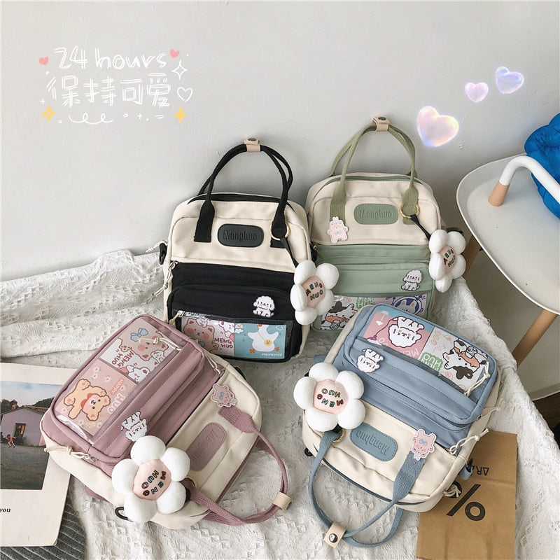 Korean Style Cute Backpacks Women Waterproof Nylon Small Shoulder Bags for Teenage Girls Schoolbags Flower Travel Backpack