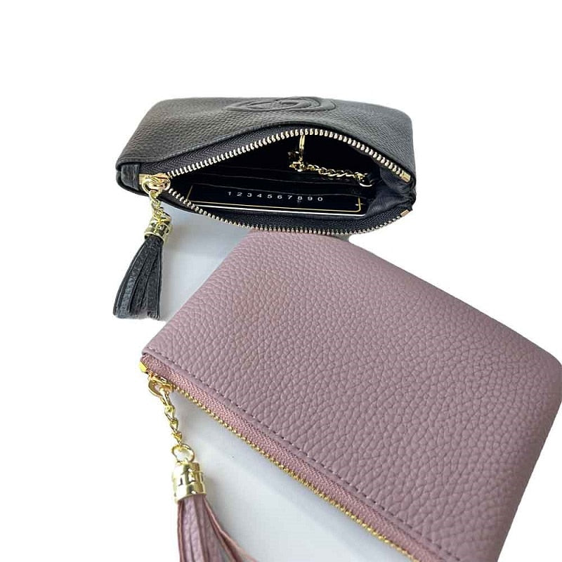 New Men's and Women's Wallet Cowhide Card Holder Mini Bag Cash Card Coin Wallet Business Saffiano Gu Pink Black