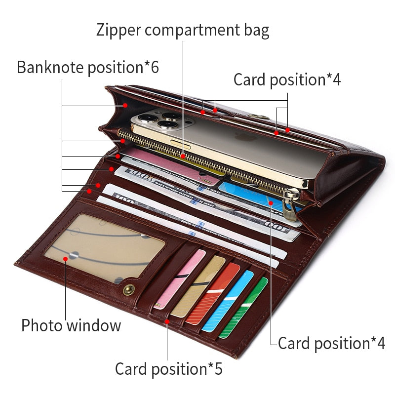 SCHLATUM Men Leather Wallet Long Multifunction Business Card Holder Purse Brand Fashion Male Wallets