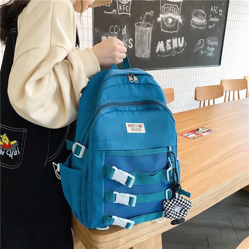 DCIMOR Cute Women Backpacks Waterproof Multi-Pocket Nylon School Backpack for Student Female Girls Kawaii Mesh Laptop Book Bag