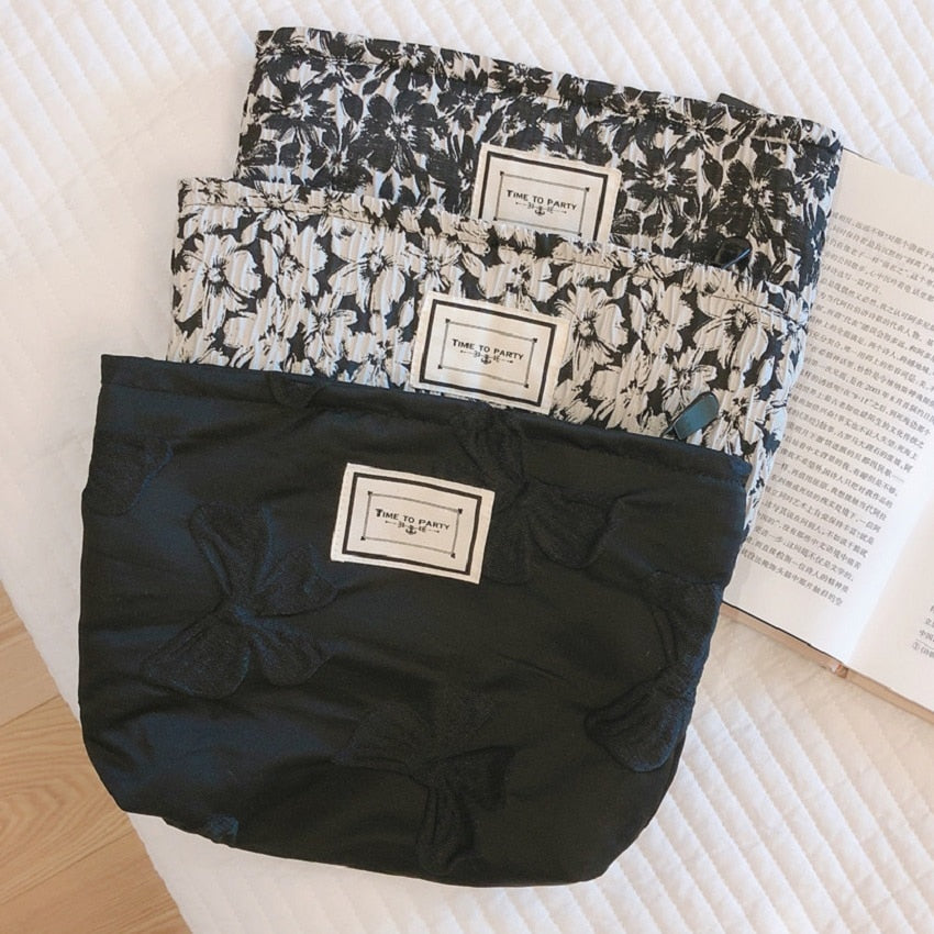 1Pcs Floral Cosmetic Bag Case Cotton Fabric Makeup Organizer Women Girl Necesserie Beauty Storage Case Large Travel Toiletry Bag