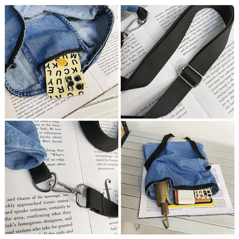 Large Capacity Canvas Shoulder Bags For Women Solid Fashion Fold Female Handbag Jean Big Shopping Eco Bag Denim Crossbody Bags