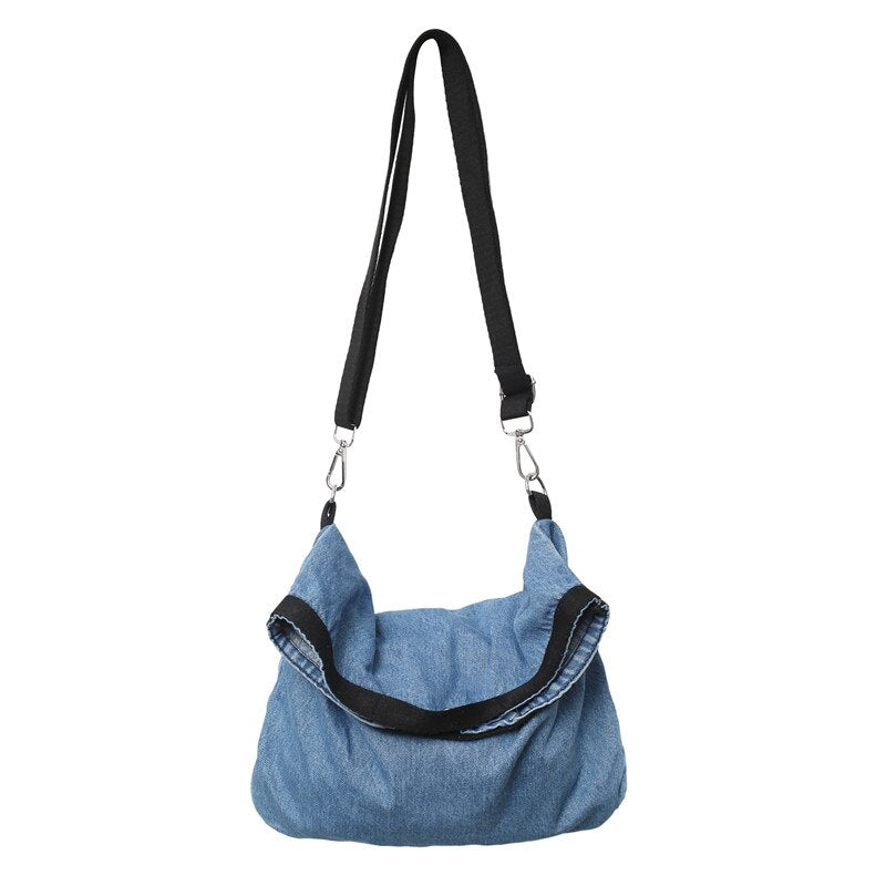 Large Capacity Canvas Shoulder Bags For Women Solid Fashion Fold Female Handbag Jean Big Shopping Eco Bag Denim Crossbody Bags