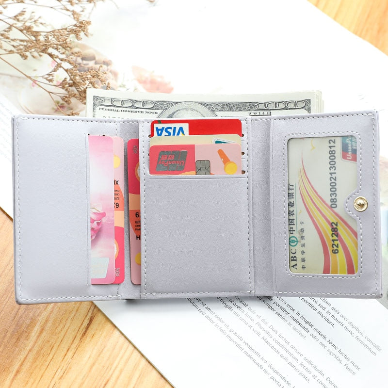 Brand Designer Cute bear Small Three Fold Wallets For Women Soft PU Leather Card Holder Purse Ladies Fashion Purses Female