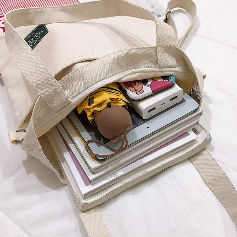 Solid Large Capacity Girl Canvas Shoulder Female Bags Women's School Messenger Bags for Students Shoulder Ladies Handbag