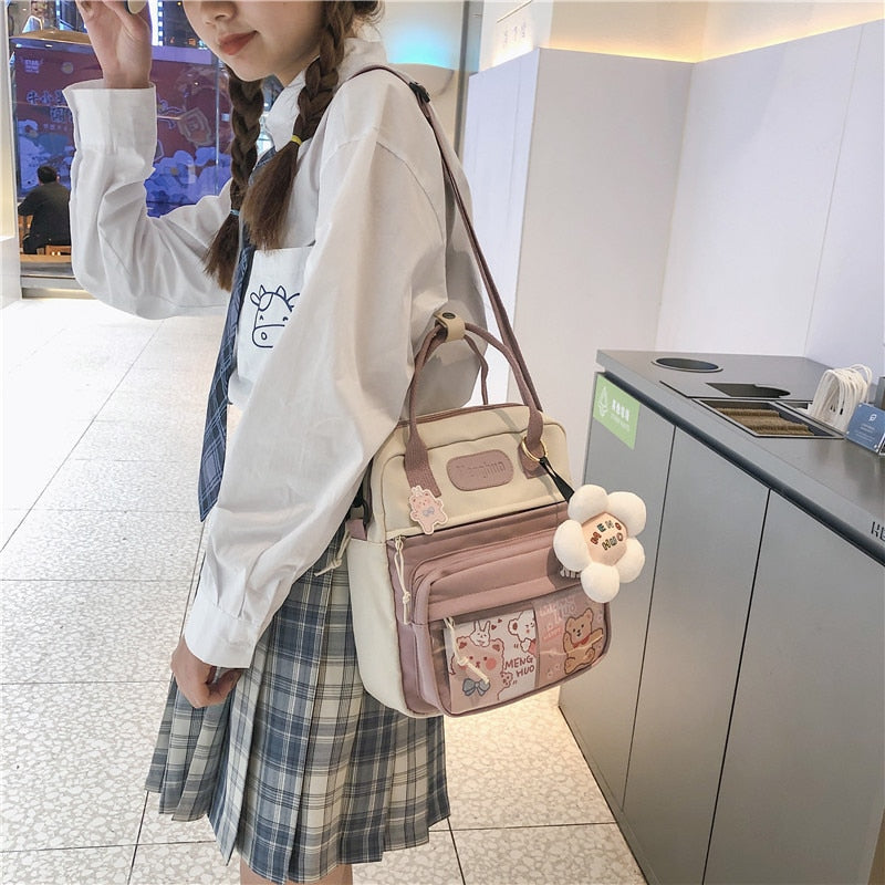 Korean Style Cute Backpacks Women Waterproof Nylon Small Shoulder Bags for Teenage Girls Schoolbags Flower Travel Backpack