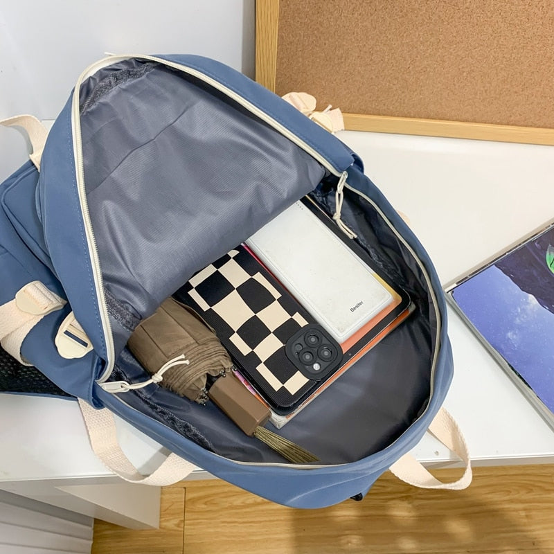 Laptop Backpacks Nylon Backpack Multi-pocket Multifunction Waterproof Large Capacity Solid Color Women Bag School Backpack