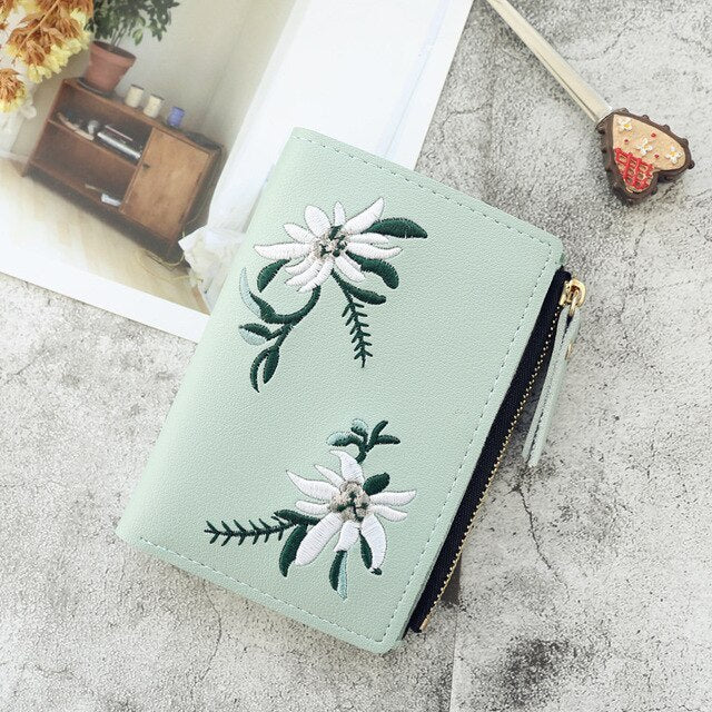 Women's Wallets Print Flower Short Wallet For Woman Zipper Mini Coin Purse Ladies Small Wallet Female Leather Card Holder