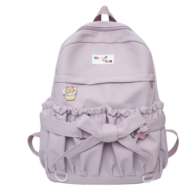 Fashion Kawaii Bow Waterproof Female Laptop Backpack Ladies Nylon College Backpack Trendy Women School Bag Girl Travel Cute Bags