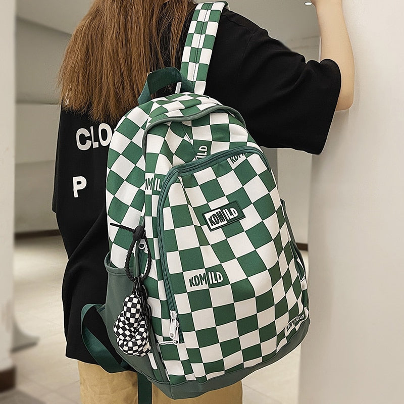 Male Women Plaid Backpack Fashion Lady Laptop School Bag New Girl Boy Backpack Trendy Female Men Travel Book Lattice Student Bag