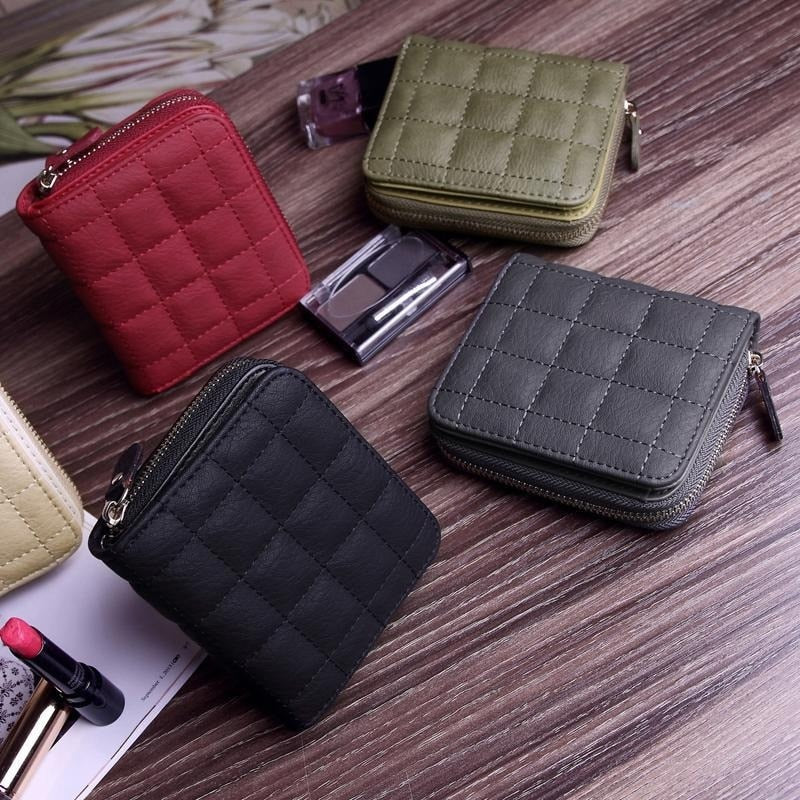Women Short Wallets PU Leather Female Plaid Purses Nubuck Card Holder Wallet Fashion Woman Small Zipper Wallet With Coin Purse