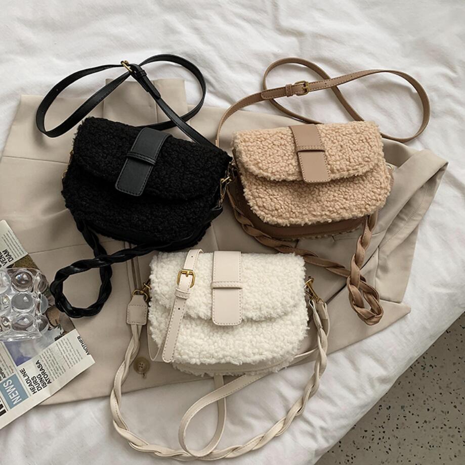 Winter Women's Shoulder Bag Messenger Weave Strap Saddle Armpit Bag New High-quality Plush Fur Bag Women's Handbag Designer
