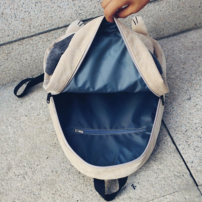 School Backpacks Anime For Teenagers Girls Cute Designer Corduroy Animal Fox Dog Shape Schoolbag Student Backpack