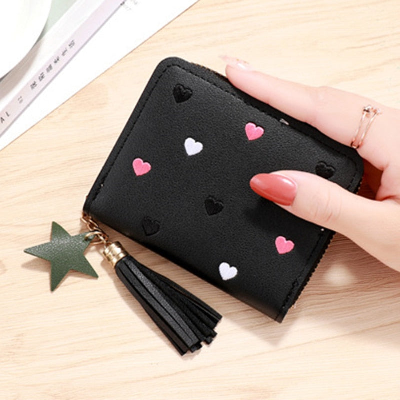 1PC Women Small Wallet Ladies Mini Tassel Wallet Cute Girl Short Zipper Lovely Pu Leather Coin Purse Female Hand Wallet Purse