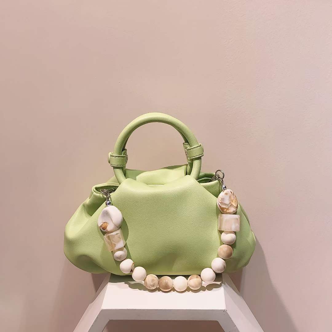 Ins Hot Fashion Soft Ruched Tote Hobo Bag Soft Leather Hobo Shoulder Bag with Pearl String Handle Unique
