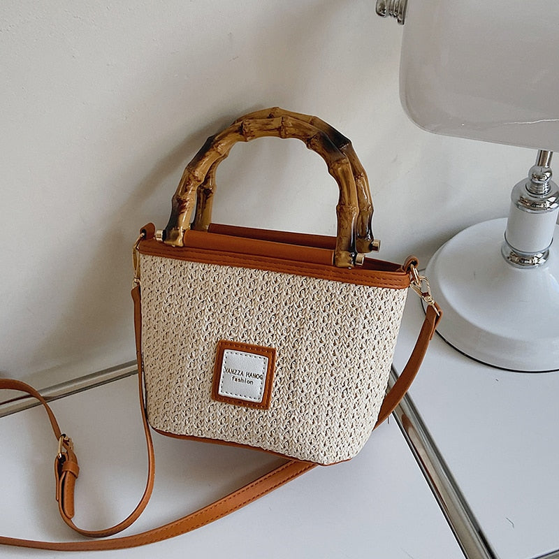 Women's Bag Straw Beach Shoulder Bag Ladies Summer Bamboo Handbag Fashion Luxury Designer Crossbody Bag High Quality Casual Tote
