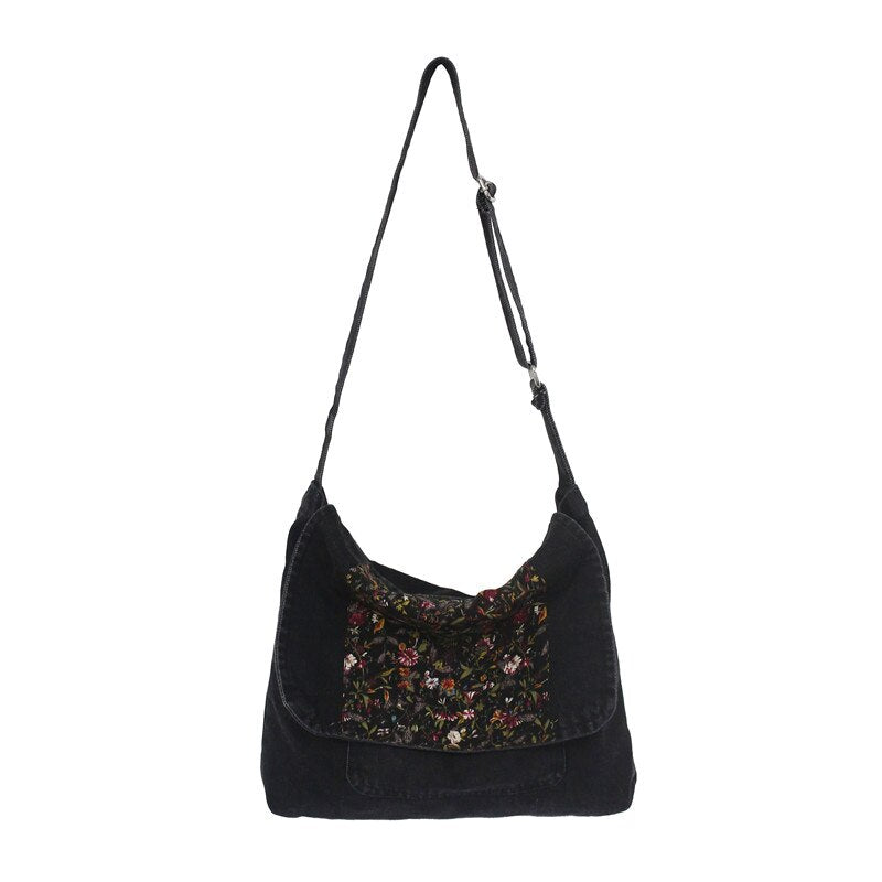 Large Capacity Canvas Shoulder Bags For Women Solid Fashion Fold Female Handbag Jean Big Shopping Eco Bag Denim Crossbody Bags