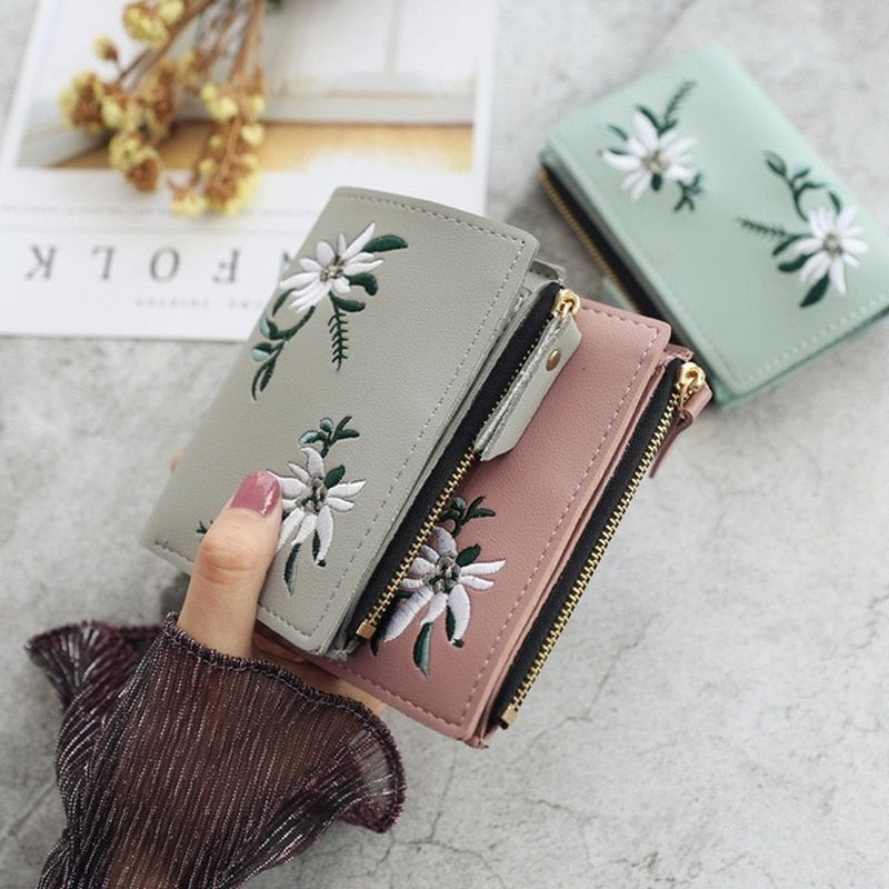Women's Wallets Print Flower Short Wallet For Woman Zipper Mini Coin Purse Ladies Small Wallet Female Leather Card Holder