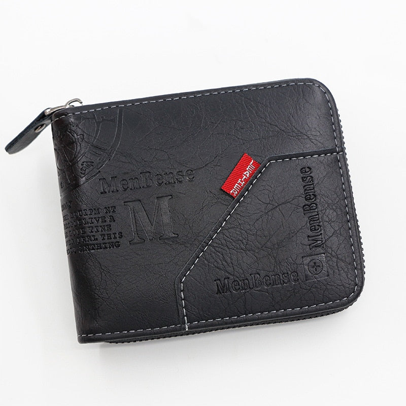 Men's Wallet Made of Leather Wax Oil Skin Purse for Men Coin Purse Short Male Card Holder Wallets Zipper Around Money Coin Purse