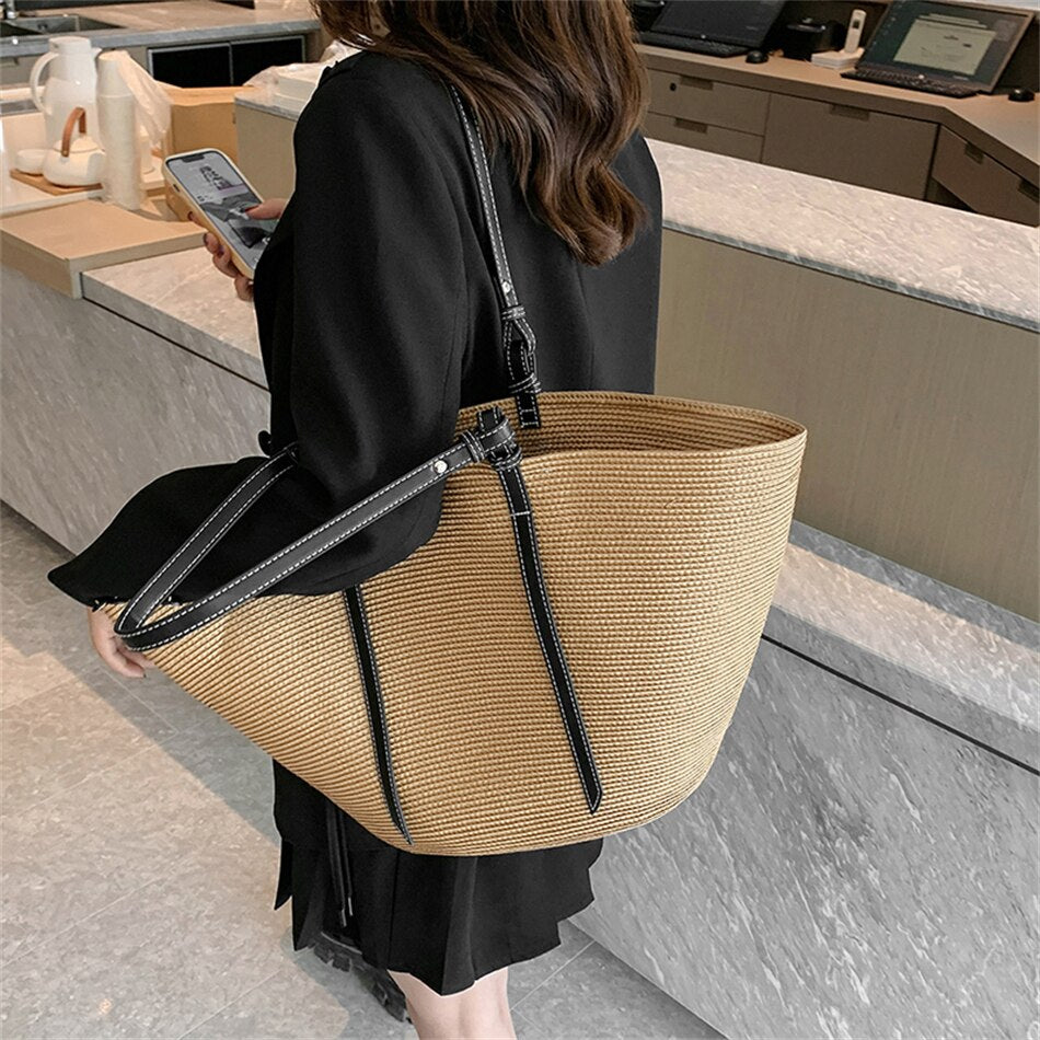 Fashion Design Rattan Woven Women Bag Luxury Brand Straw Shoulder Handbags and Purses Trend Large Capacity Female Handmade Totes