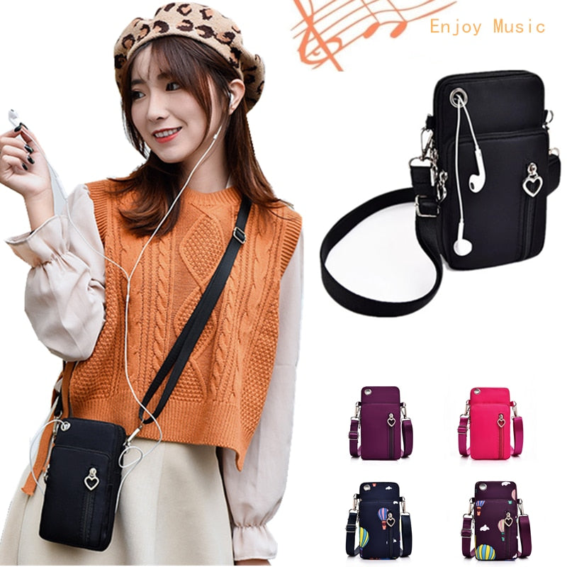 Women's Mini Shoulder Bag Oxford Waterproof Handbag Wrist Pouch Wallet Sports Cell Mobile Phone Bag Crossbody Bags for Girls