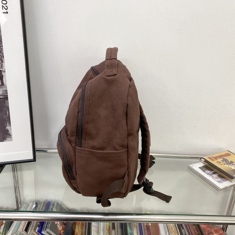 Brand High Quality Canvas Backpacks 100% Cotton School Bags for Teenage Girls Solid Black Leisure Or Travel Bags Brown Packages