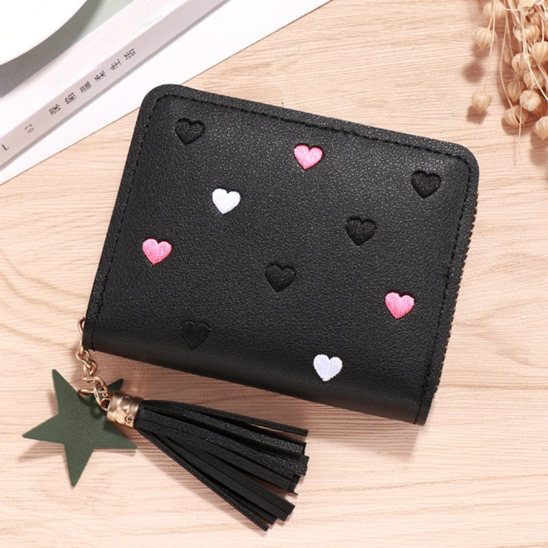 1PC Women Small Wallet Ladies Mini Tassel Wallet Cute Girl Short Zipper Lovely Pu Leather Coin Purse Female Hand Wallet Purse