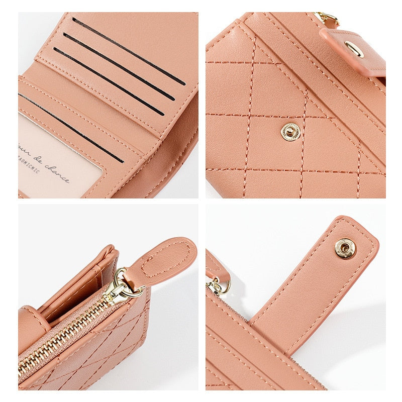 Geestock Women's Zipper Wallet for PU Leather Fashion Lattice Card Holder Girl Student Coin Purses Handbags New Creative Purse