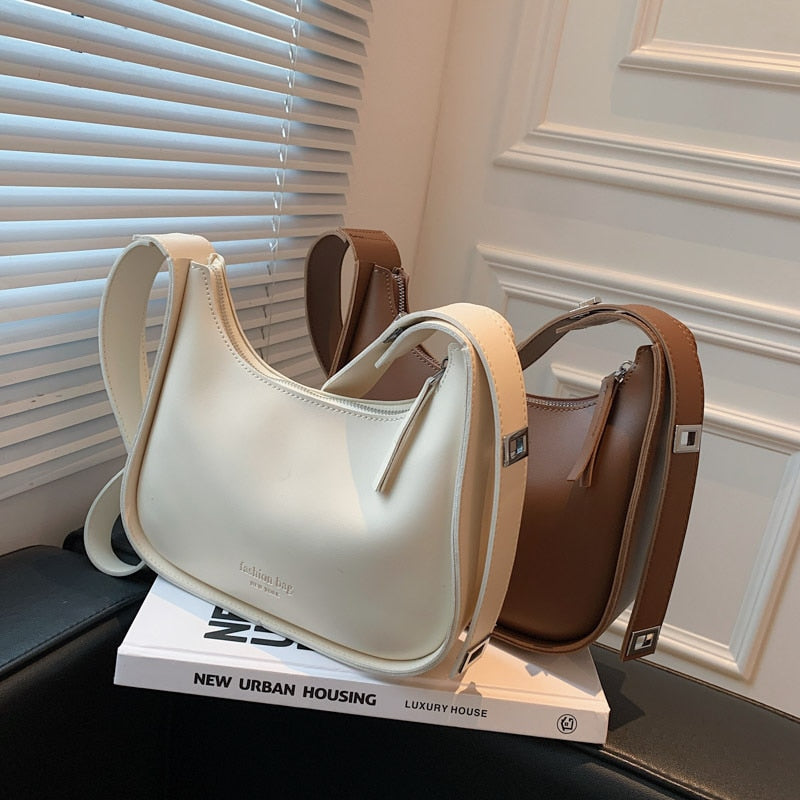 Popular Shoulder Bag Wide Shoulder Strap Bag New Fashion Lady Luxury Simple Underarm Bag Retro Solid Color Messenger Bag