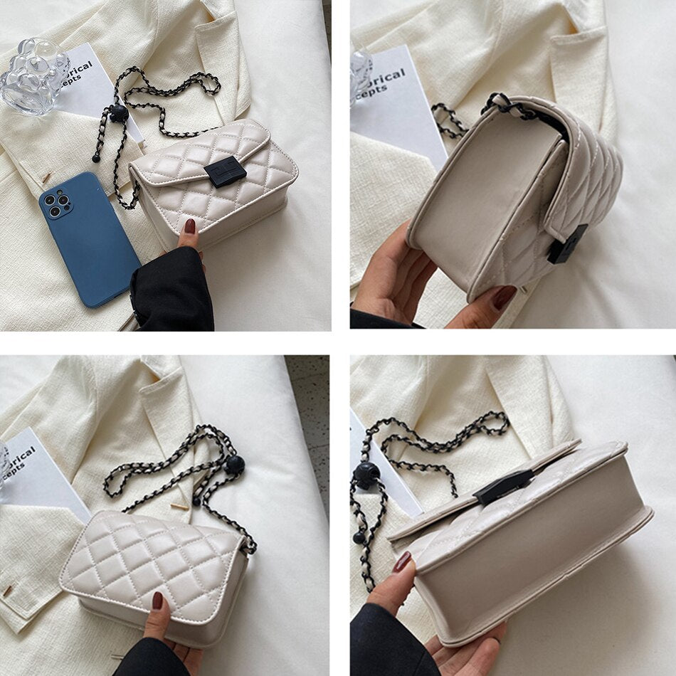 2 Size Women Small PU Leather Flap Bag Designer Luxury Shoulder Crossbody Bags Fashion Lozenge Quilted Lady Purses and Handbags