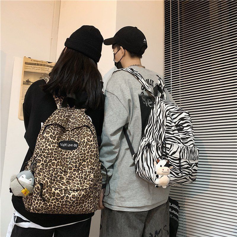 Backpacks Leopard Vintage Couple Canvas Bag Korean Harajuku Ulzzang Large Capacity School Backpack Unisex Stylish Waterproof Ins