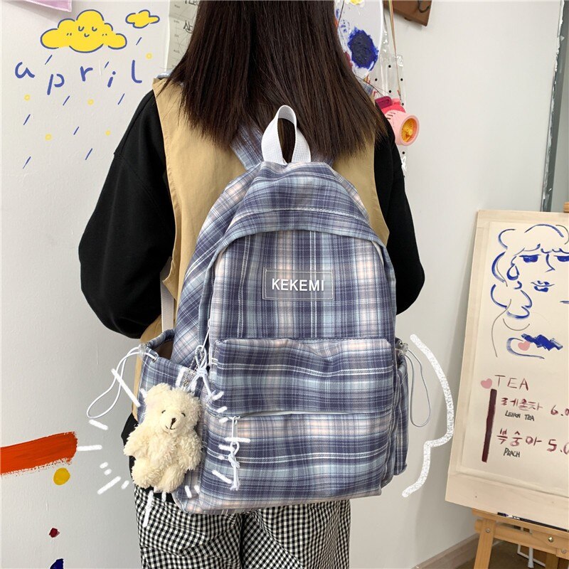 Simple Striped Backpacks Women Cute Student Plaid School Bag for Teenage Girls Harajuku Female Fashion Travel Backpack Kawaii