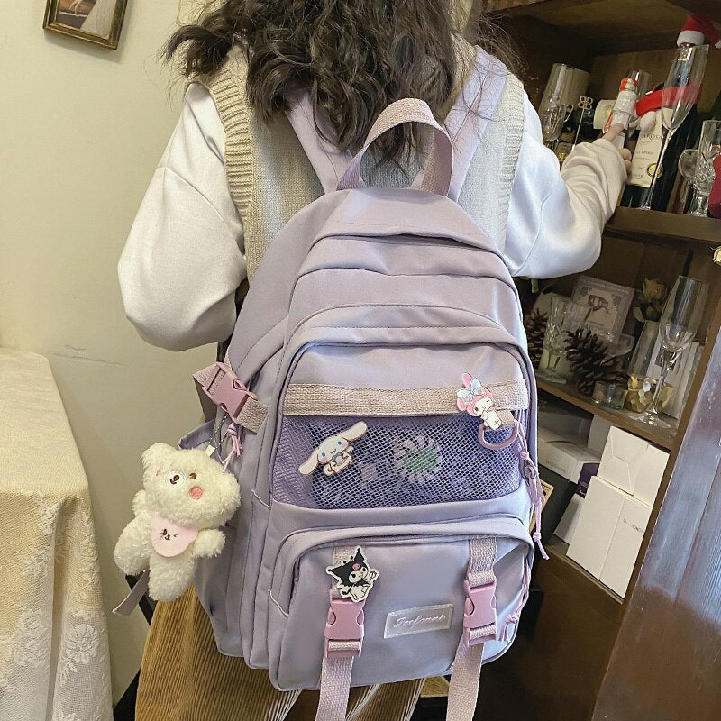 Fashion Girl Badge Waterproof Travel Mesh College Backpack Ladies Trendy Women School Bag Kawaii Female Laptop Backpack Cool Bag
