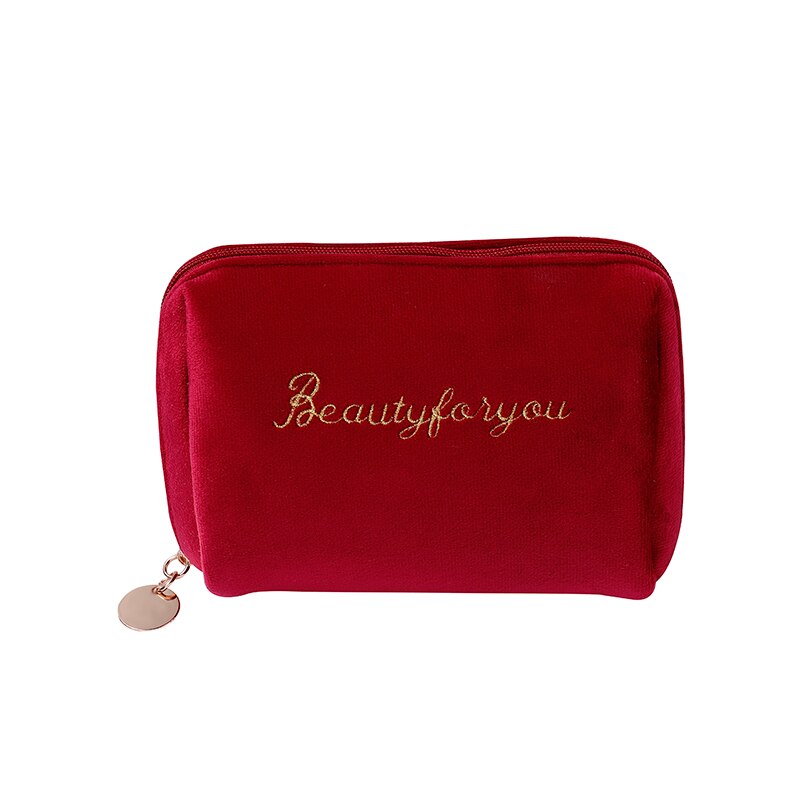 PURDORED 1 Pc Gold Thread Embroidery Cosmetic Bag for Women Vintage Velvet Make Up Bag Travel Solid Color Female Make Up Pouch