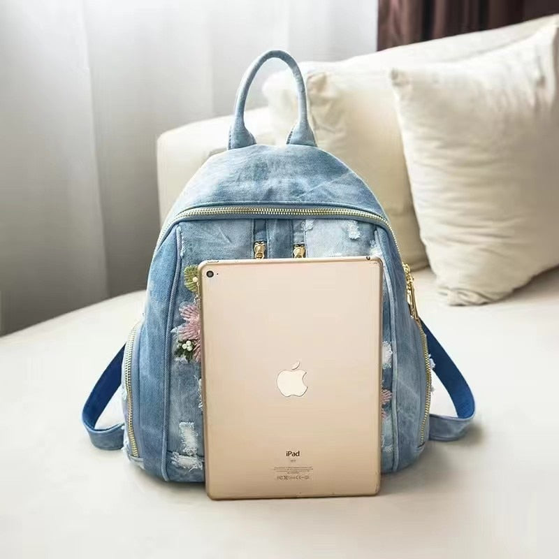 XIU LI brand Fashion women backpack wask cowboy backpack for college women Denim Backpack Trendy women's bag
