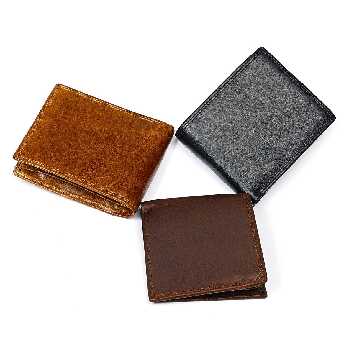 RFID Genuine Leather Men Wallets Short Vintage Card Holder Zipper Coin Pocket Male Wallet Photo Holder Multifunction Men Purses