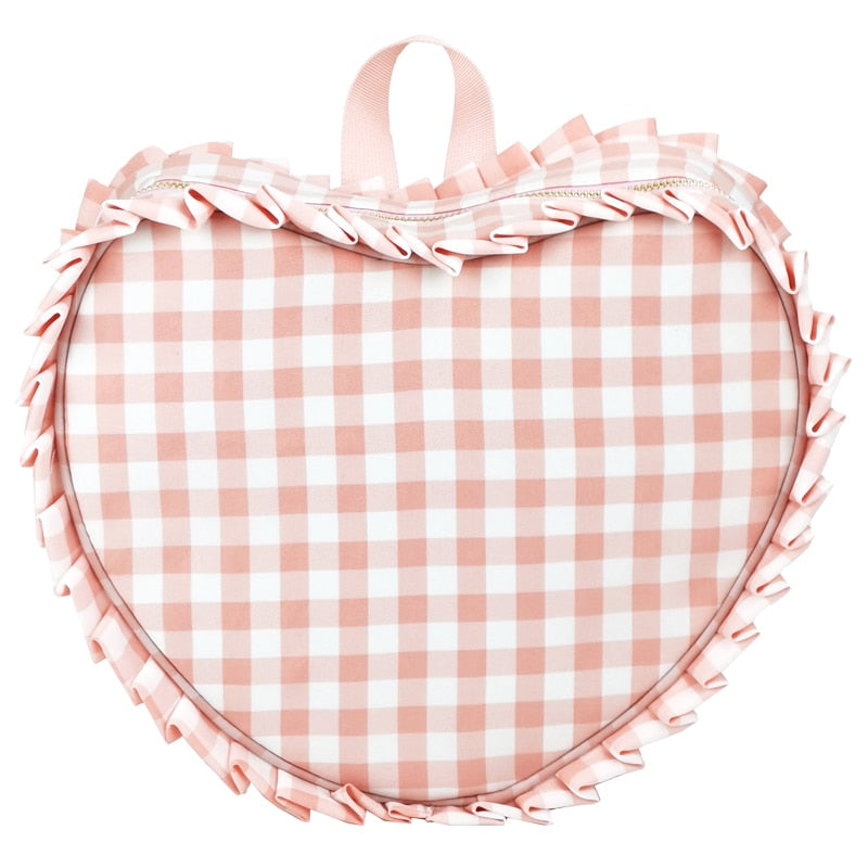 Hot Cute Waterproof Nylon Heart Backpacks Mini Ruffle Plaid Backpack Love Heart Shape Backpack For Teenager Girls Book Bag