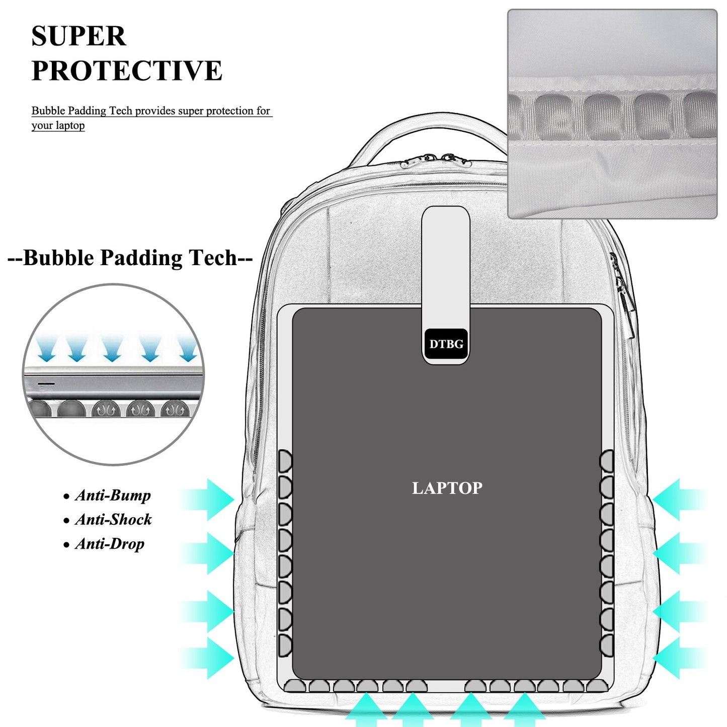 DTBG 17.3" Laptop Backpack Large Capacity With Bubble Pad,Nylon Durable Water Resistant Men's / Women's Business Travel Backpack
