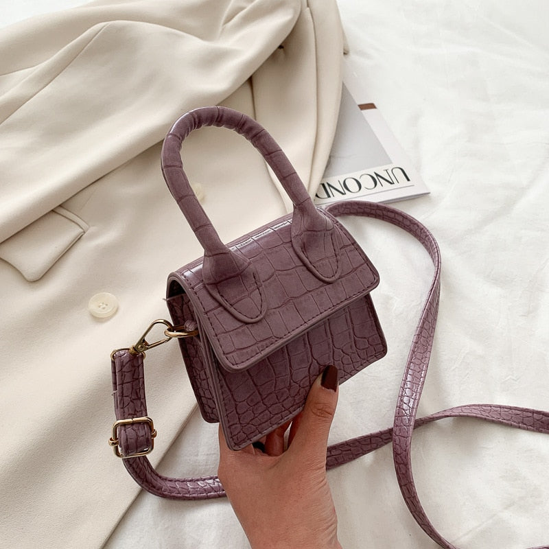Mini Tote Bag Crocodile Pattern Flip Messenger Crossbody Bag Female Simple Shoulder Bag Small Square Lady Handbag New