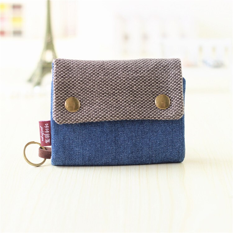 Vintage Casual Women Wallets Denim Canvas Short Buttons Clutch Coin Purse Large Capacity Card Holder Wallet