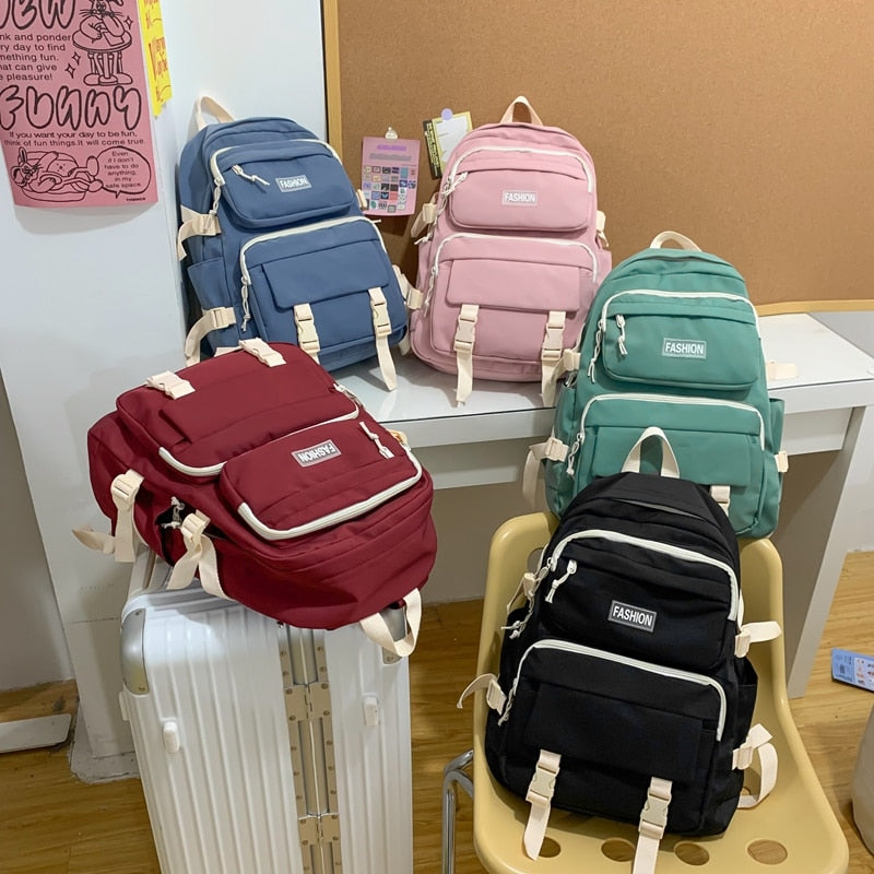 Laptop Backpacks Nylon Backpack Multi-pocket Multifunction Waterproof Large Capacity Solid Color Women Bag School Backpack