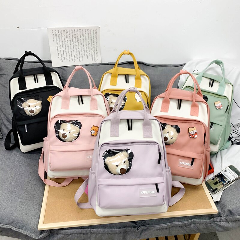 DCIMOR New Portable Nylon Women Backpack Female Cute Ring Buckle Travel Bag Teenage Girl Transparent Schoolbag Fashion Bookbag